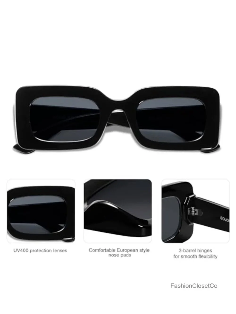 Chunky Retro Rectangle Sunglasses UV400 Unisex Driving Party